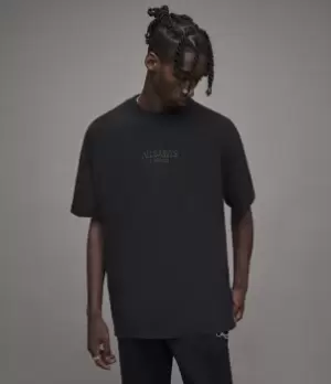 AllSaints Mens Bones Crew T-Shirt, Washed Black, Size: XS