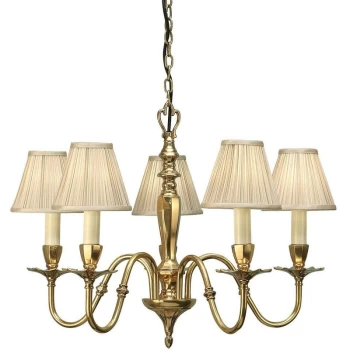 Interiors Asquith - 5 Light Multi Arm Ceiling Pendant Chandelier Solid Brass, Beige organza effect fabric, E14
