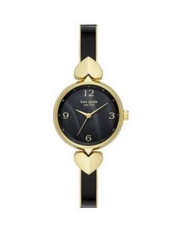Kate Spade New York Kate Spade Black And Gold Detail Dial Gold Heart And Black Leather Strap Ladies Watch