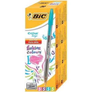 Bic Cristal Large Fashion Colours Smoked Barrel Ballpoint Pen 1.6mm Tip 0.6mm Line Assorted Colours Pack of 20