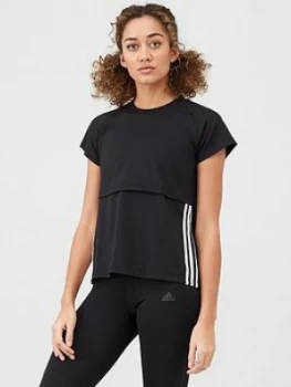 Adidas 3 Stripe Cap Sleeve T-Shirt - Black, Size 2Xs, Women