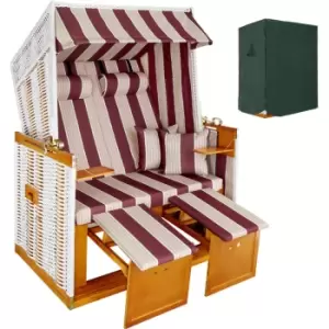 Beach chair with cushions - sun chair, folding beach chair, beach lounger - red/white - red/white