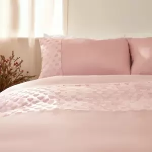 Sienna Embossed Velvet Heart Blush Pink Single Duvet Cover With Pillowcase Bedding Set