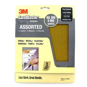 3M Sandblaster Assorted Sandpaper - Pack of 3