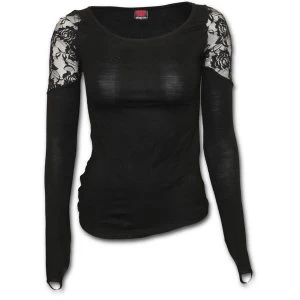 Gothic Elegance Shoulder Lace Womens Small Long Sleeve Top - Black