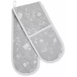 Catherine Lansfield Meadowsweet Floral 100% Cotton Double Oven Glove, White/Grey