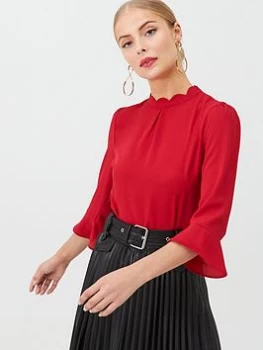 Oasis Scallop Flute Sleeve Top - Red, Size 16, Women