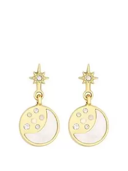 Mood Gold Mother of Pearl Celestial Disc Drop Earrings, Yellow Gold, Women