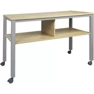 E2008 multifunctional table, mobile, frame in aluminium silver, worktop in beech finish