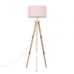 Willow Light Wood Tripod Floor Lamp with XL Pink Reni Shade
