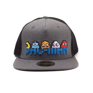 Pac-Man - Pixel Logo And Characters Unisex Pop-Lock Fitting Strap Cap - Grey/Black