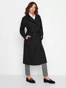Long Tall Sally Black Double Breasted Winter Trench, Black, Size 16, Women