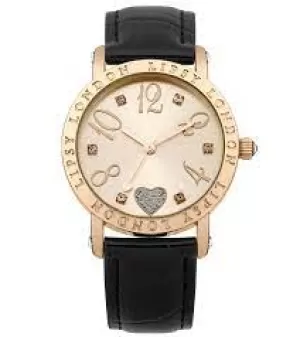 Lipsy Black Strap Watch with Gold Dial