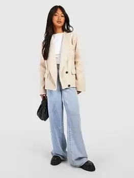 Boohoo Asymmetric Textured Jacket - Oatmeal, Beige, Size 10, Women