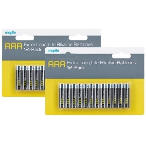 Maplin Extra Long Life High Performance Alkaline AAA 1.5V Batteries x24 (2x 12 Pack)