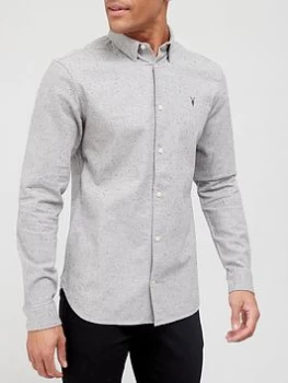 AllSaints Mens Cotton Slim Fit Petrel Shirt, Grey, Size: XL