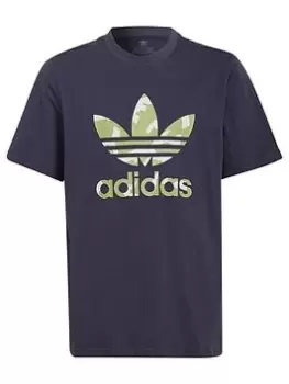 adidas Originals Junior Boys Camo Trefoil T-Shirt, Navy/Camo, Size 7-8 Years