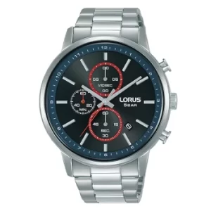 Mens Sports Chronograph Watch with Stainless Steel Strap & Black Dial