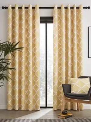 Catherine Lansfield Geo Textured Diamond Fully Lined Eyelet Curtains