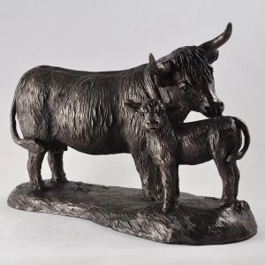 Highland Cow & Calf by Harriet Glen Cold Cast Bronze Sculpture 15cm