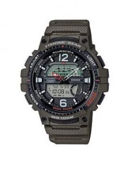 Casio Casio Fishing Gear Digital And Analogue Dial Green Silicone Strap Watch