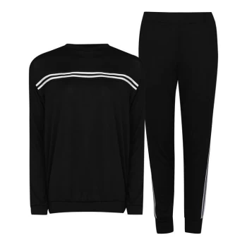 Miso Tape Striped Top and Joggers Tracksuit Loungewear Co Ord Set - Black