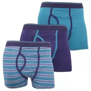 FLOSO Mens Cotton Mix Key Hole Trunks Underwear (Pack Of 3) (Small (Waist: 30-32inch, 76-81cm)) (Teal)