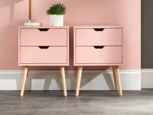 GFW Nyborg Coral Pink Pair of 2 Bedside Cabinets Flat Packed
