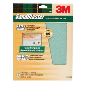 3M Sandblaster Coarse 80 Grit Sandpaper - Pack of 3 Multi Surface Sheets