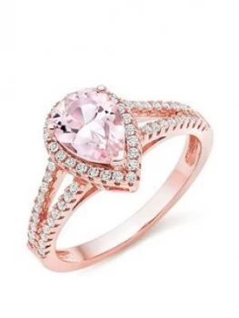 Beaverbrooks Silver Rose Gold Plated Synthetic Morganite And Cubic Zirconia Ring