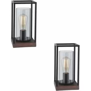 2 pack Matt Black Framed Table Lamp Light & Glass Shade - Bronze Patina Base