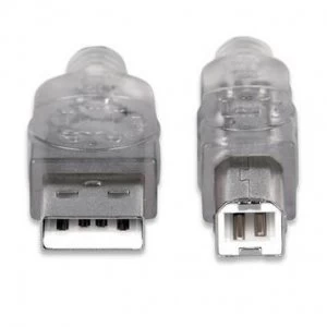 Manhattan USB-A to USB-B Cable 4.5m Male to Male 480 Mbps (USB 2.0) Hi-Speed USB Translucent Silver Lifetime Warranty Blister