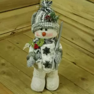 40cm Grey Standing Snowman Christmas Decoration Holding Skis