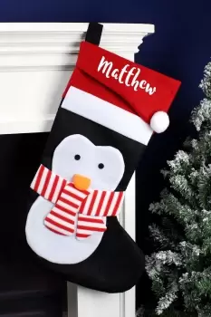 Personalised Penguin Christmas Stocking - White - Polyester