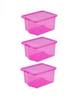 Wham Set Of 3 Pink Plastic Crystal Storage Boxes ; 35 Litres Each