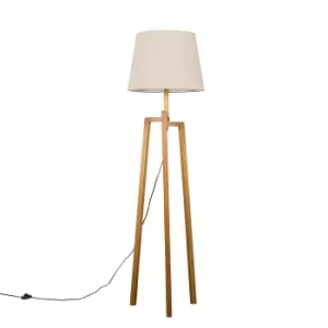 Augustus Light Wood Tripod Floor Lamp with XL Beige Aspen Shade