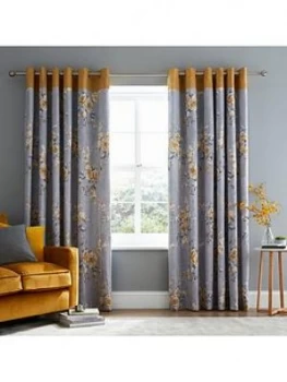 Catherine Lansfield Canterbury Lined Eyelet Curtains - Ochre