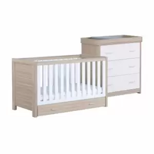 Babymore Luno White Oak Room Set 2 Pieces With Drawer - Cot Bed Chest