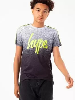 Hype Boys Mono Speckle Tape Neon Script T-Shirt, Black/White, Size 5-6 Years
