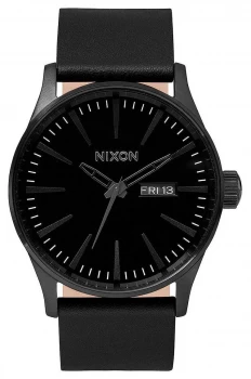 Nixon Sentry Leather All Black Leather Strap Watch