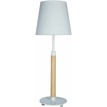 Natural and White Lamp For Desk Bedside Lamps With Shade Made Using Durable Metal And Round Base White Fabric Lamps For Office / Living Room/ Hallway