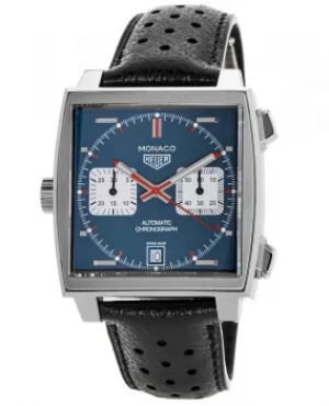 Tag Heuer Monaco Chronograph Calibre 11 Automatic Blue Dial Leather Strap Mens Watch CAW211P.FC6356 CAW211P.FC6356