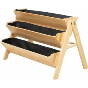 3 Tier Wooden Garden Raised Bed Plant Bed with Clapboard and Hooks - Outsunny