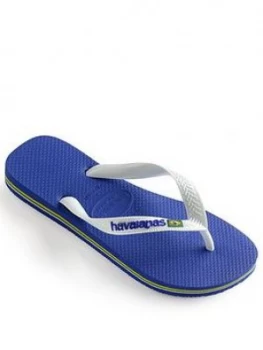Havaianas Brasil Logo Flip Flops - Marine Blue, Marine Blue, Size 8-9 Younger