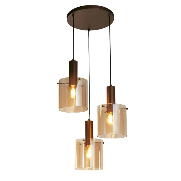 Searchlight Sweden 3 Light Cluster Ceiling Pendant - Brown with Amber Glass