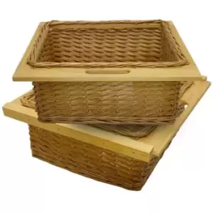 2 x Pull out Wicker Basket Drawer 600mm Kitchen Storage Solution - Brown