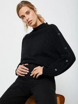 Mint Velvet Chunky Button Sleeve Jumper - Black, Size XL, Women