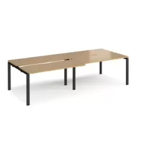 Bench Desk 4 Person Rectangular Desks 2800mm With Sliding Tops Oak Tops With Black Frames 1200mm Depth Adapt