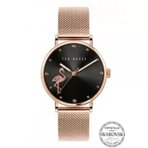 Ted Baker Ladies Phylipa Flamingo Stainless Steel Rose Gold Tone Watch BKPPHF019