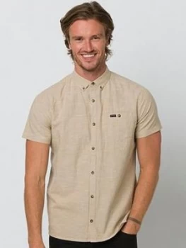 Animal Fleck Short Sleeve Shirt - Beige, Size XL, Men